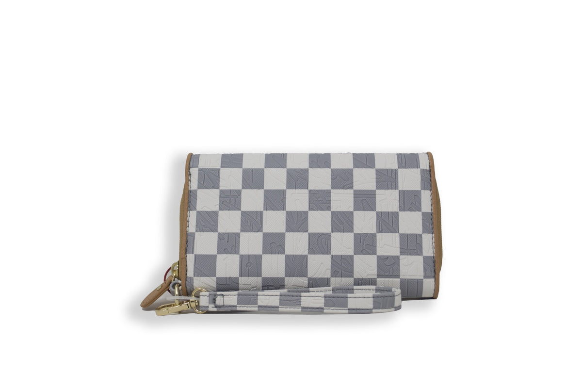 SPRAYGROUND EMBOSSED CREAM CHECK CLUTCH