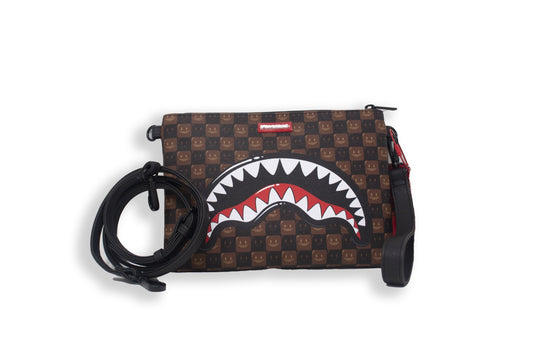 SHARKS IN PARIS WTF BUBBLE BROWN CHECK CROSSOVER CLUTCH