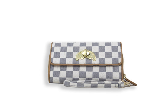 SPRAYGROUND EMBOSSED CREAM CHECK CLUTCH