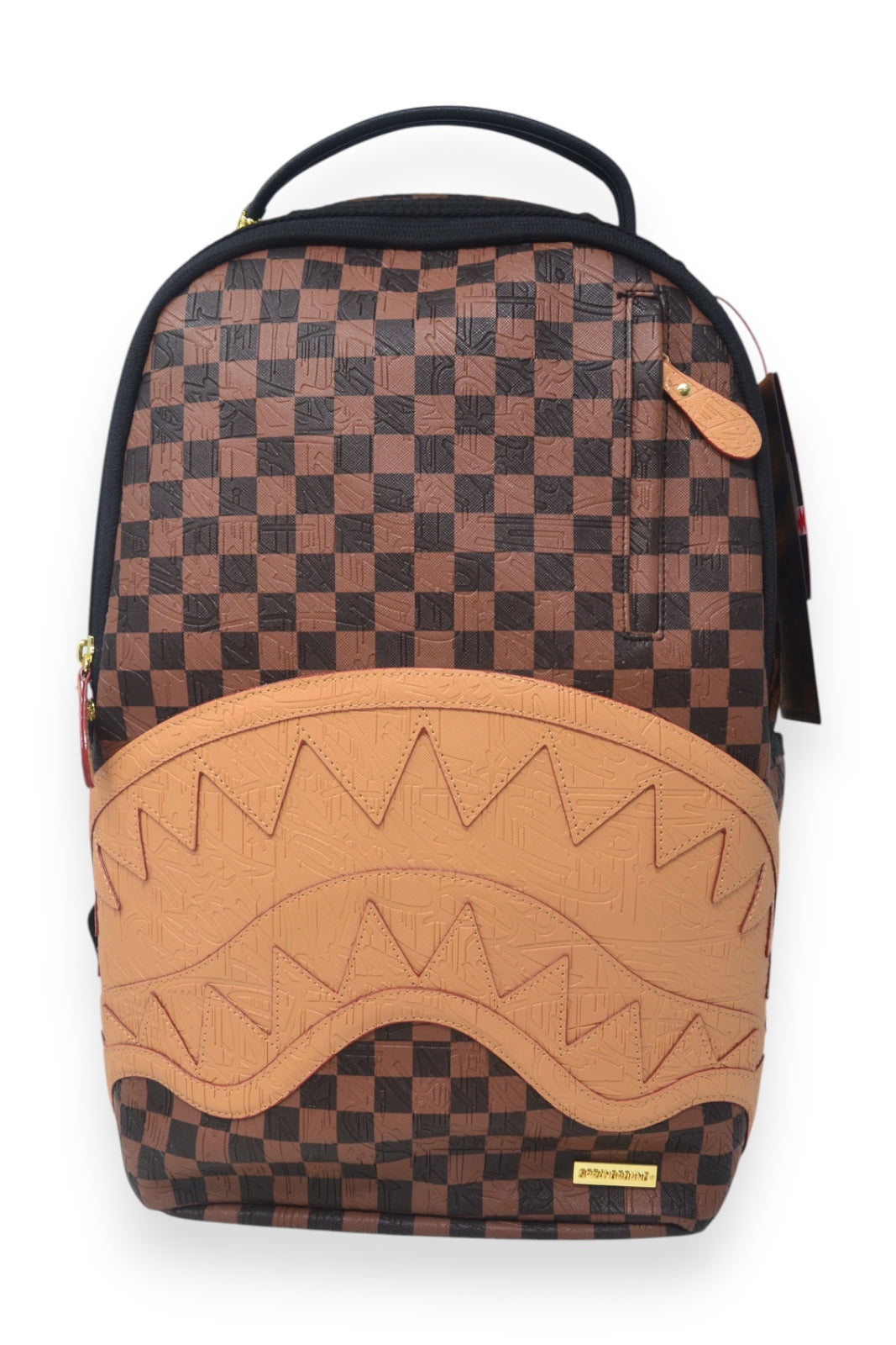 EMBOSSED CHECK BROWN BACKPACK