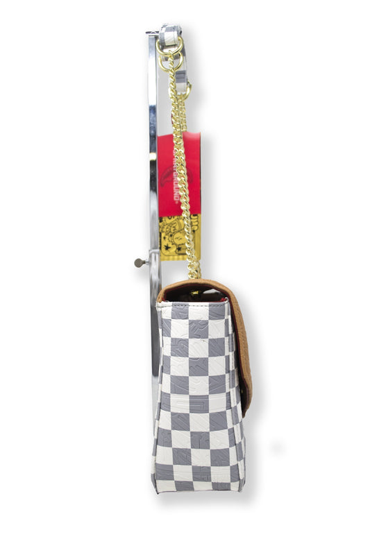 EMBOSSED CREAM CHECK HANDBAG