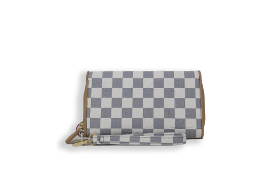 SPRAYGROUND EMBOSSED CREAM CHECK CLUTCH
