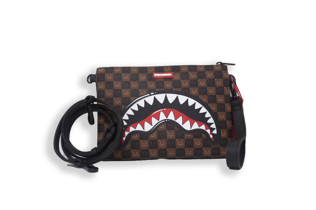 SHARKS IN PARIS WTF BUBBLE BROWN CHECK CROSSOVER CLUTCH