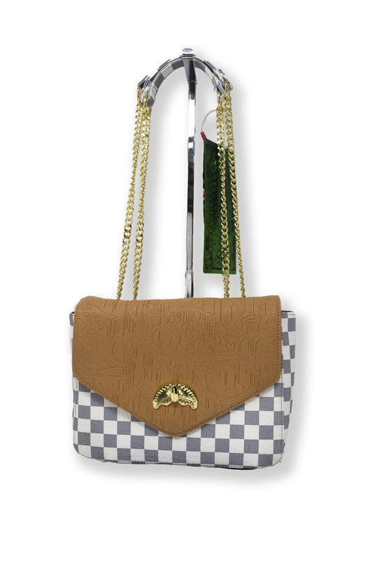 EMBOSSED CREAM CHECK HANDBAG