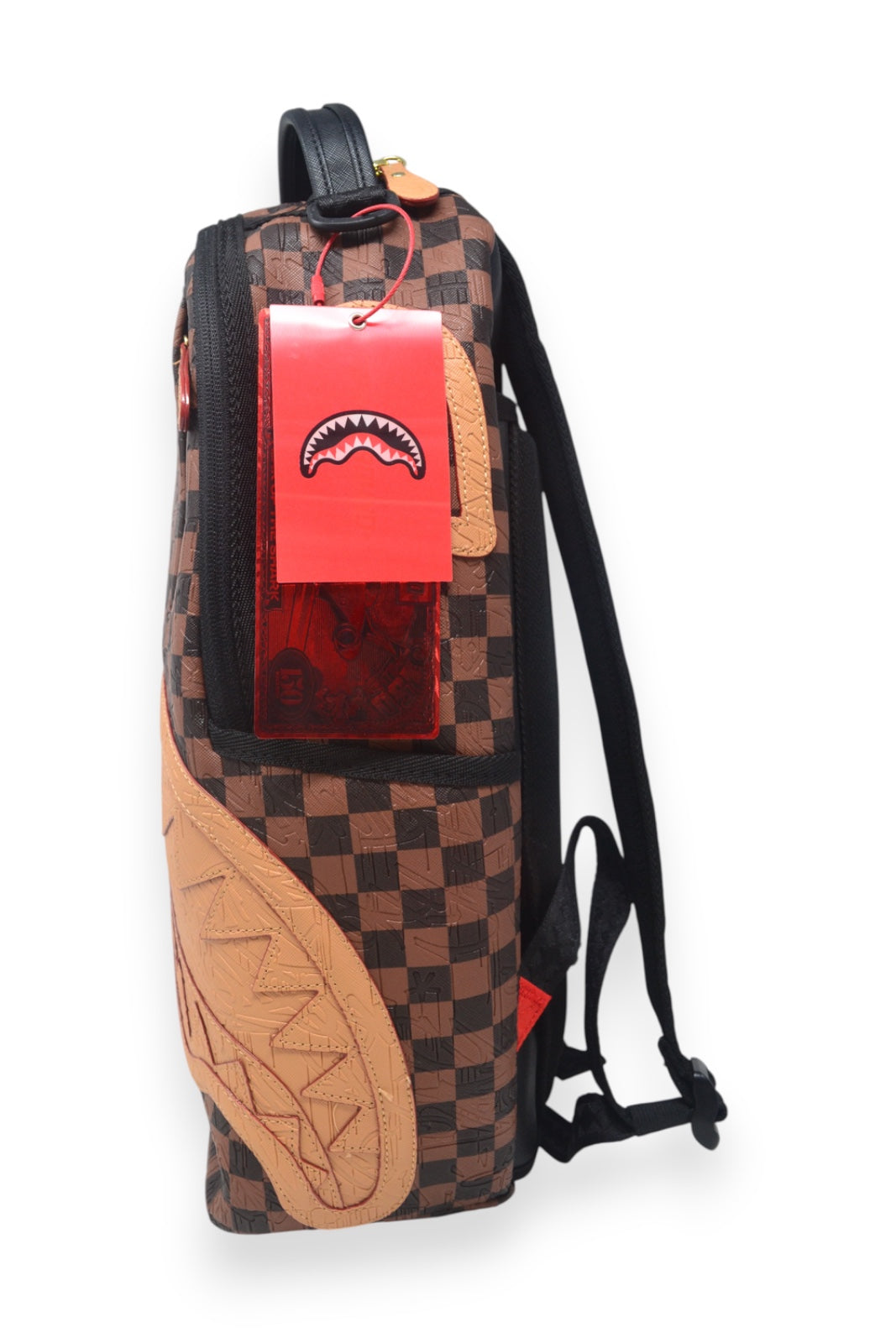 EMBOSSED CHECK BROWN BACKPACK